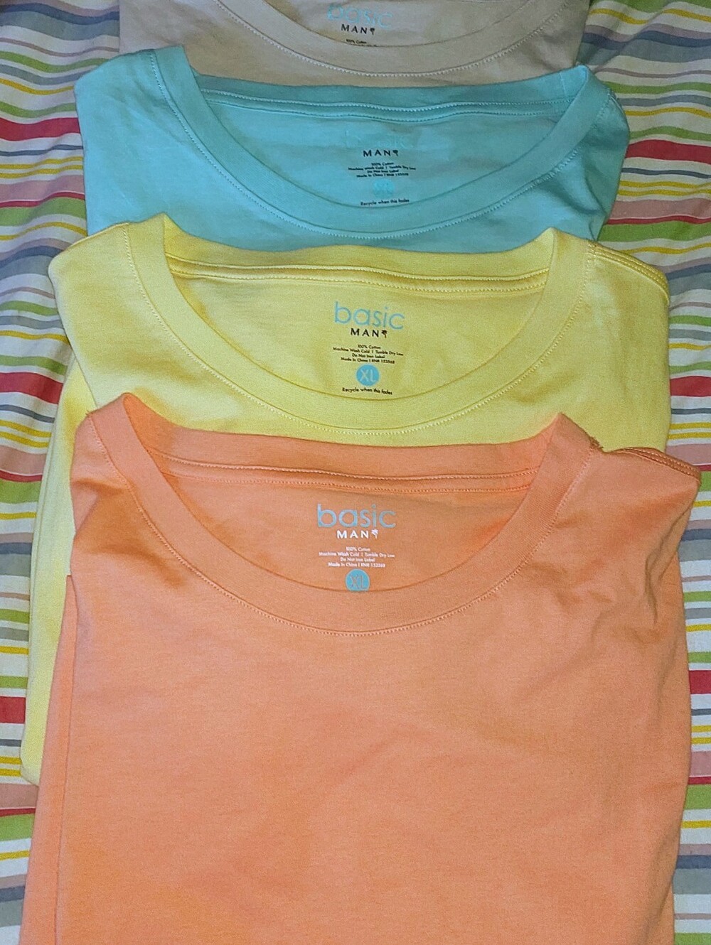 Set Of 5 Short Sleeve Crew Neck Tee - Peach, Yellow, Aqua, Cream, Maroon